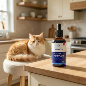 Comparaison de la toxicité du bleu de méthylène entre le chat (danger mortel, anémie de Heinz) et le chien. Précautions vétérinaires indispensables.