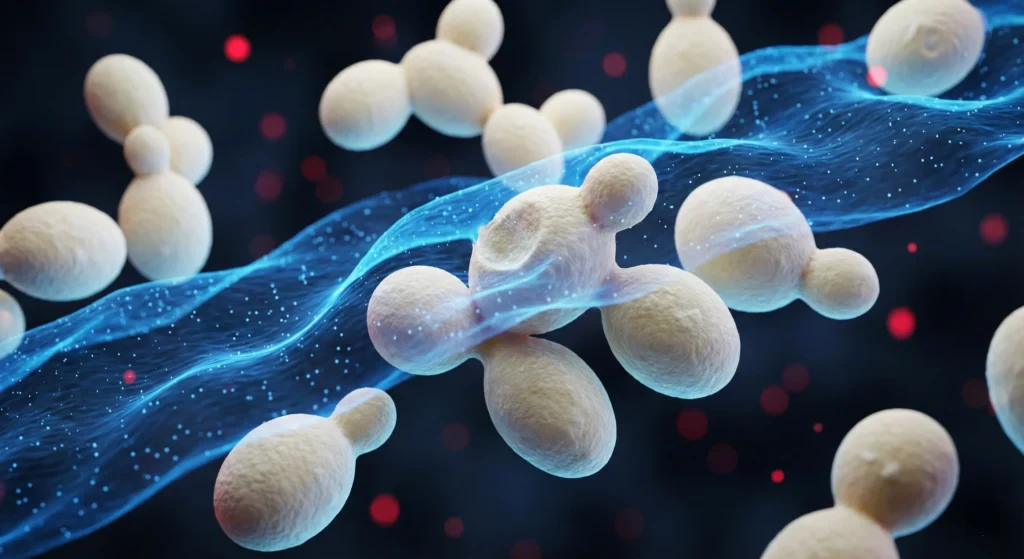 Culture de Candida albicans et zone d'inhibition par le bleu de méthylène : mécanisme antifongique et coloration vitale des cellules de levure.